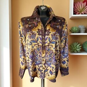 Maison d'Amelie Silky Floral Paisley Button-Up Lightweight Floral Blouse